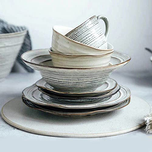 Set di stoviglie da 28 pezzi, servizio per 8, set di stoviglie vintage in gres, set di piatti piani smaltati rotondi, set di stoviglie in porcellana - piatti e ciotole stoviglie, lavastoviglie