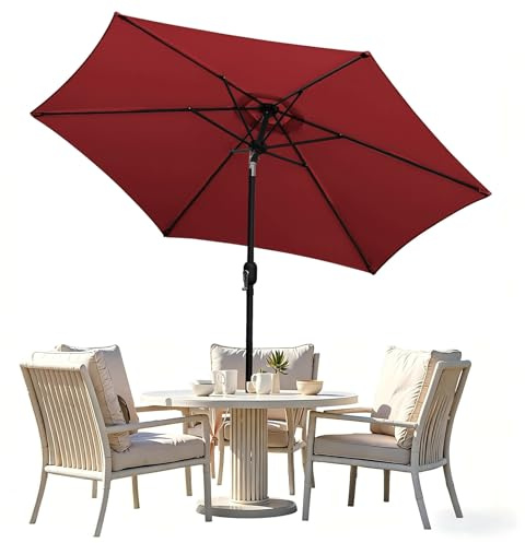Tubiaz Parasoll 270 350 cm stor trädgårdsparaply vattenavvisande trafikljus utan stativ, parasol med handvev, marknadsparaply för balkong, trädgård, terrass, Parasoll lutningsvinkel-röd, Ø270 cm