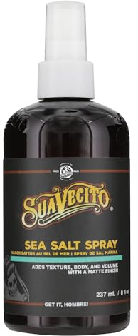 Suavecito Spray de sal marina, spray texturizante y voluminizador para el cabello que añade ondas playeras naturales y acabado mate, fórmula ligera y no pegajosa con aroma refrescante, 237ml