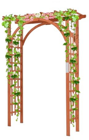 GYMAX Arco da Giardino in Legno per Piante Rampicanti o Fiori, Arco a Traliccio con Rose per Decorazione di Feste e Matrimoni, Arco in Legno Massiccio per Giardino all'Aperto 160 x 60 x 216 CM
