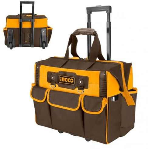 Ingco Hrrtb2015 Borsa Porta Attrezzi 19 Tasche Struttura Rigida Portattrezzi Utensili Sistema Trolley Con Maniglia Telescopica e Ruote