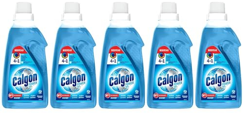 Calgon Gel Power 4en1 Anti Calcaire Lave Linge, Anti-Corrosion, Résidus et Odeurs - Lot de 5 x 1,5L