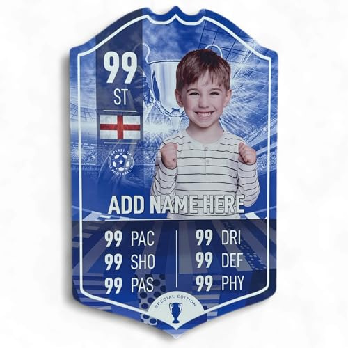 ShopQuality4U Glossy Personalise Football Card Player Stats Shield - Special Edition Printed Metal Shield Sign Wall Art Various Size World Cup