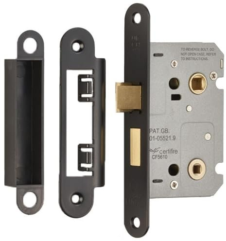Matt Black Locking Bathroom Door Sashlock Latch - Radius Forend 76mm Deep