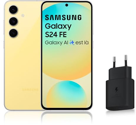 SAMSUNG GALAXY S24 FE, Smartphone Android 5G avec Galaxy AI, 128 Go, Chargeur secteur rapide 25W inclus, Smartphone déverrouillé, Jaune, Version FR