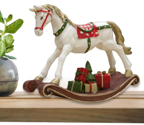 Decoraciones navideñas Caballo balancín - Decoraciones navideñas de Hobbyhorse, CREA un Ambiente navideño Figura de Caballo balancín de Resina Pintada en Color para Colgar Decoraciones de árboles