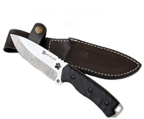 Generisch SATKLEE | 5007 Bärenkrallen-Gravur/Jagd- und Outdoor Messer – 11 cm Klinge aus 1.4116 Edelstahl – Full Tang Camping Survival Messer mit Kunststoffgriff & Lederscheide – Kompakt & Scharf