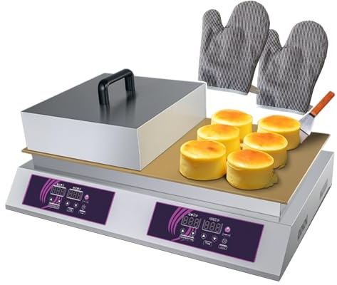 forplubossmmp Electric Griddle Souffle Machine, Commercial Pancake Maker with Stainless Steel Lid, Temperature Range: 60-240°C, Double-head Waffle Making Machine for Restaurants, Dessert Shops