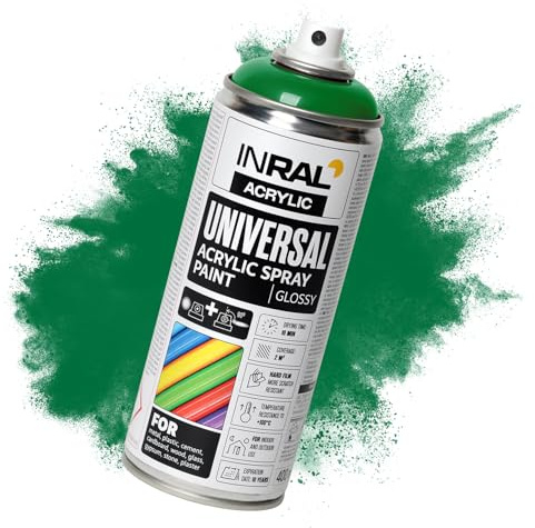 INRAL Vernice spray – verde menta lucida RAL6029 vernice spray universale 400 ml. Bomboletta spray per metallo, plastica, legno e pietra, alta copertura, resistente alla pioggia e ai raggi UV, per