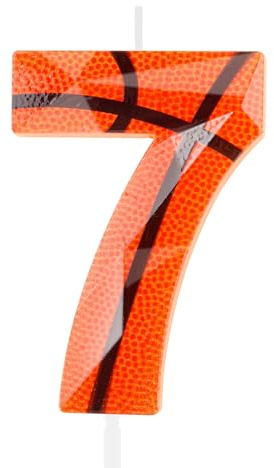 Velas de cumpleaños 3D con el número 7 de baloncesto, color naranja, vela de cumpleaños número 7, cera de primera calidad y diseño de diamante 3D, decoración de pastel con temática de baloncesto para