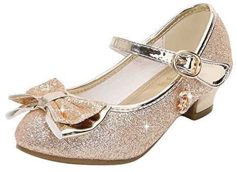 BOTCAM Scarpe con tacco da ragazza, con paillettes da principessa, scarpe da principessa, scarpe da principessa, scarpe da festa, scarpe da sposa, scarpe da balletto, scarpe da balletto, Gold20, 36 EU