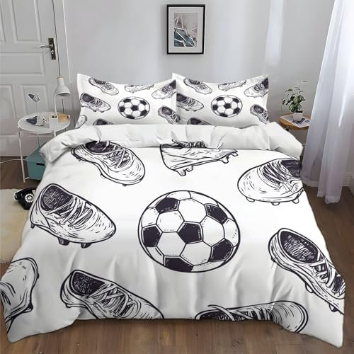Srigzcaly Set Housse de Couette 140 x 200 cm Chaussures Football Graffiti Minimaliste Parure de Lit 1 Personnes et 2 Taies d'oreiller 65x65 cm, 100% Microfibre Parure de Linge de Lit, Blanc