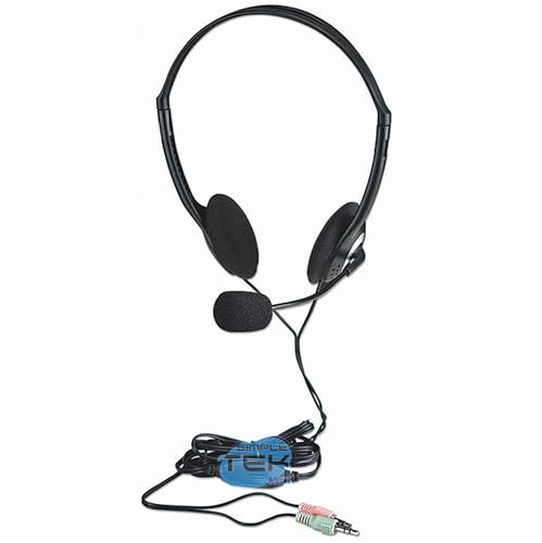 SIMPLETEK - Auriculares estéreo con micrófono ajustable, control de volumen, jack de 3,5 mm, auriculares acolchados, cable de 2 m, modelo 164429