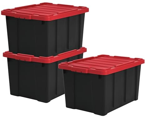 Iris Ohyama, Caisse Rangement Plastique avec Couvercle Robuste, 68L, Lot de 3, Noir, Empilable, pour Garage, Etagères, Déménagement, Plastique, Boite a Outils, Boîte de Rangement, DDSKT-700