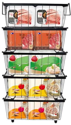 Lot de 5 paniers de congélation empilables – nize & Stocker efficacement les aliments congelés | Bacs de congélation coffres pour congélateurs de 5 et 7 m³ (noir)