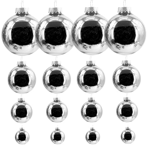 Thüringer Glasdesign, Christbaumkugeln, Christmas, Weihnachtsdeko, Christbaumschmuck (40 St.) - Weihnachtsbaum Kugeln aus Glas, 1 Größe - Silber 40