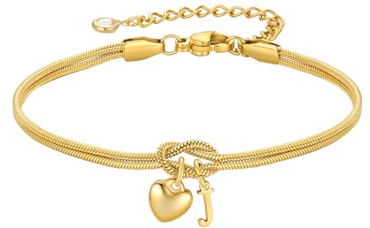 TINGN Armband Gold Damen Mädchen - 18K Gold Vergoldete Knoten Armband mit Buchstaben Personalisierte Herz Anhänger Armbänder Liebesknoten Armbänder Trauzeugin Geschenke für Frauen Freundin Mädchen