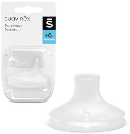 Suavinex, beccuccio per tazze e bicchieri di apprendimento, in silicone sabbiato morbido e soffice, anti-goccia, tettarella SX Pro con valvola anti-colica, compatibile con biberon, per bimbi +6 mesi