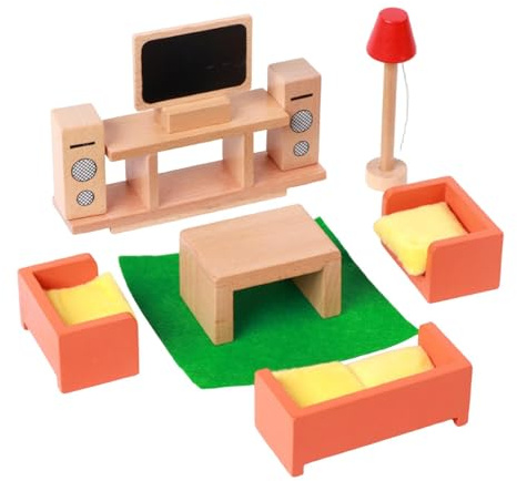 Amagogo Ensemble de Meubles en Bois pour Maison de poupée, Accessoires, Maquette Miniature en Bois Peint, Cadeau d'anniversaire pour Enfants de 3 à 6 Ans, Living Room