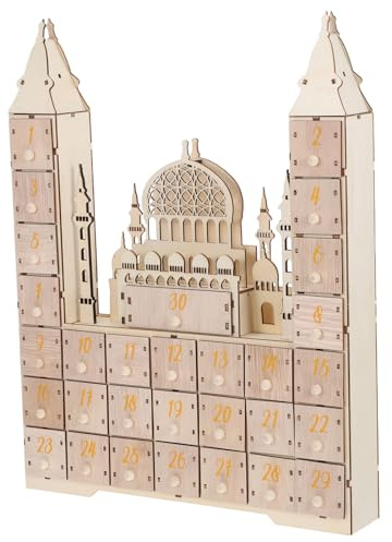 Milisten Calendrier de L'avent en Bois Ramadan 30 Jours avec Tiroirs à Remplir, Décoration Islamique pour Maison, Ornement de Compte à Rebours de L'aïd Moubarak, Accessoire Festif Musulman