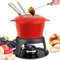 Todeco Service à Fondue avec 6 fourchettes, Set à Fondue pour Fondue Savoyarde, Bourguignonne et au Chocolat, Fondue au Fromage pour 6 Personnes, 27,5 x 21 x 21 cm, Rouge