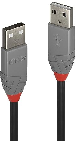 Lindy - Cavo USB 2.0 Tipo A a USB Tipo A, Cavetto USB Anthra Line 1 Metro, Tipo Maschio A/A, velocità di Trasferimento Dati Speed Fino a 480Mbps per Tastiera, Stampante, Fotocamera, Hard Disk