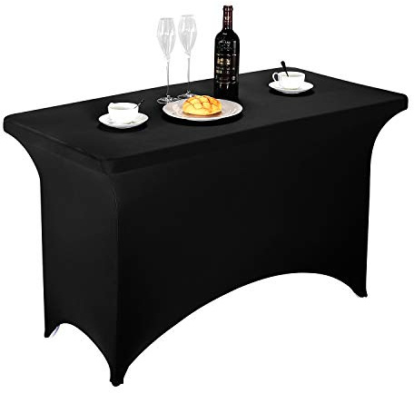 LZY Spandex Fitted Stretch Table Cover for 4ft or 6ft or 8ft Folding Table, Rectangular Cocktail Tablecloth, Perfect for Party or Banquet (4FT Black)