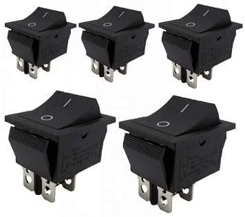 5 Stück Einbau Wippschalter 2 polig (4pin) 16A 250VAC 28.5 * 21.5mm Wippe unbeleuchtet (Schwarze Wippe)