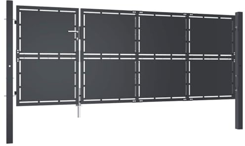 vidaXL Gartentor Gartentür Hoftor Hoftür Gartenpforte Zauntor Zauntür Einzeltor Tor Garten Zaun Pforte Eingangstor Stahl 350x125cm Anthrazit