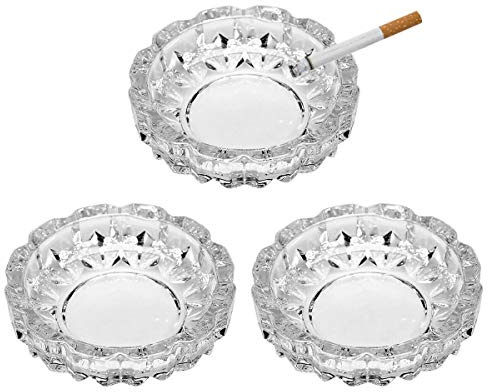 3 Pack Round Heavy Duty Glass Smoking Ashtray for Indoor and Outdoor Home Office Tabletop Decoration 4.8 Diameter, Set of 3