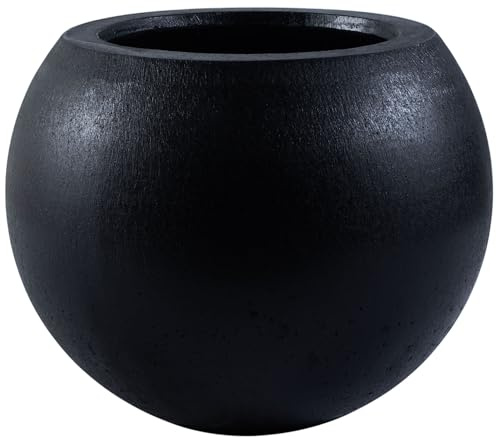 SAFAVIEH Outdoor Patio Furniture Collection – Kenslia Black Ficonstone Planter Pot, Fully Assembled Decorative Outdoor Planter, Sculptural Orb Design (PAT1518A)