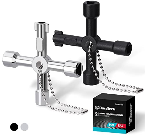 DURATECH 4 Wege Multifunktionale Utilities Schlüssel, Universal Kreuz Schaltschrank, Zinklegierung, 2-teiliig Multifunktionsschlüssel für Schaltschränke Wasserzähler Ventil