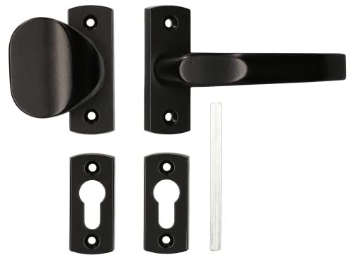 KOTARBAU® Set maniglia 125 mm + pomello 65 mm con rosette per cilindro profilato, per cancelli e porte, nero