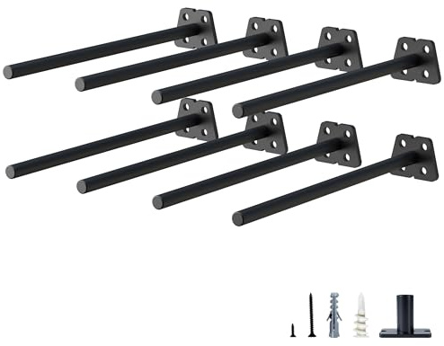 NEODROP 8-Pack 10 Inch Hidden Floating Shelf Bracket, Heavy Duty Blind Shelf Support Hardware | Invisible Wall Brackets for Kitchen, Fireplace Mantel Wood Shelves | Black Powder Coated Solid Steel