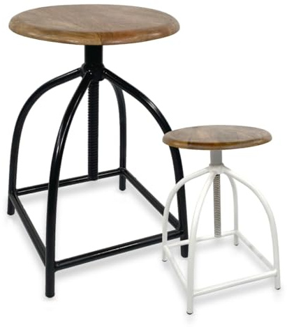 Amago home Drehhocker Barhocker Hocker Drehstuhl höhenverstellbar Massivholz Sitz Metall Gestell Farbe schwarz matt - Tabacco