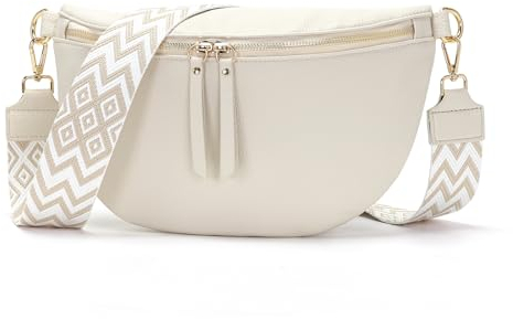 Vezluax 30x20cm umhängetasche Damen Bauchtasche Damen Groß Vegan Leder Crossbody Bag stylisch Frauen mit breitem Gurt BeigeWeiß