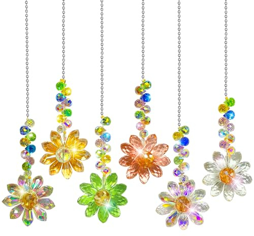 YeahBoom Kristall Fenster, 6 Stück Sonne Perlen Anhänger Deko, Fensterdeko Hängend, Regenbogen Kristalle Anhänger, Zuhause Gartendeko