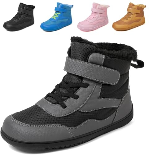 Hitopteu Kids Snow Boots Boys Girls Winter Boots Warm Barefoot Boots Kids Label Size 37 Grey UK 4.5