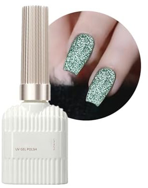 Green Glitter Gel Nail Polish Reflective Gel Nail Polish Long Lasting Green Reflective Glitter Gel Polish Soak Off UV/LED, Chip Resistant Glitters Shiny Gel Polish for Nail Starters at Home