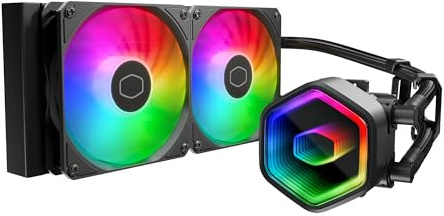 Cooler Master 240 Core II Liquid CPU AIO Cooler – 240mm Radiator, Dual ARGB PWM Fans, Infinity Mirror Dual-Chamber Pump, Low Noise Cooling & Easy Installation, AMD AM5/AM4 & Intel LGA 1851/1700, Black