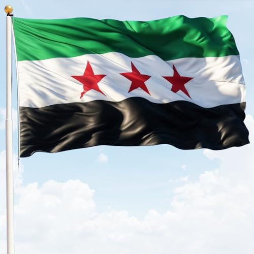 Syrische Flagge – علم الثورة السورية, Syrische Revolution Flagge mit Grün, Weiß, Schwarz und Roten Sternen, Syrien, Perfekt für patriotische Veranstaltungen, Dekorationen