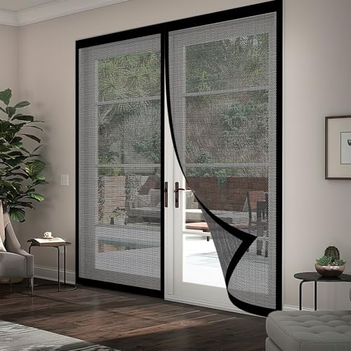 Magnetic Fly Screen Door 86 x 204 cm Keeping Out Flies & Bug, Keep Fresh Air in Fly Screen Door Kid and Pet Friendly for Double Doors, French Doors, Etc., Black