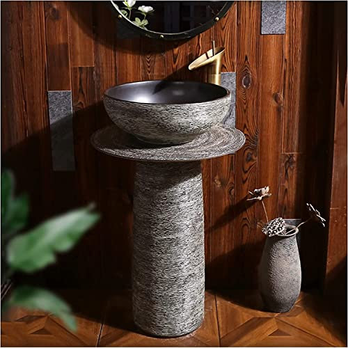 7LiuYueFei6 Art Bathroom Washbasin Sink with Full Pedestal Bathroom Ceramic Luxury Pedestal Washbasin Round Freestanding Sink Pedestal Restroom (X Without mirror)