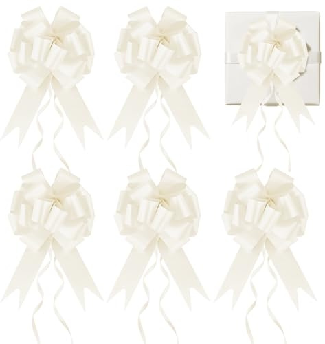 Prmape 30 Pcs Geschenkschleife Beige Weiß, Schleife für Hochzeit Geschenk, Auto Schleifen, Zugband Polyband Dekoschleife für Geburtstage Geschenkverpackung Auto Deko Tüten Zuckertüten