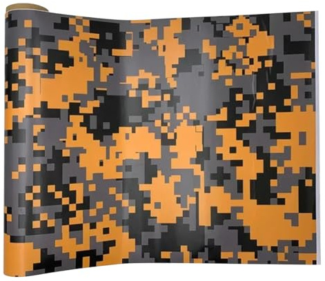 Selbstklebender Autoaufkleber mit Entlüftungsfunktion, 50 x 150 cm, Camouflage-Vinylfolie für Motorrad, Konsole, Computer, Laptop, Motorrad, Auto, Exterieur, Interieur, Zubehör, Orange Schwarz 02