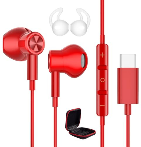 Écouteur USB C Magnétique Casque pour Samsung A17/A16/A56/A57/S26/S25 Rouge | HiFi Stéréo Magnétique Type C Ecouteur Filaire Casque avec Micro pour iPhone 17 16 15 pour Pixel 9a 10 pour Redmi Note 15 Pro