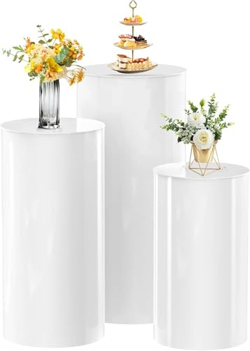 HoldOneLight Juego De 3 Soportes Cilíndricos Para Pedestal, Mesa Blanca Para Fiestas, Pedestal Redondo Para Tartas, Flores, Pilares Para Boda, Despedida De Soltera, Decoración De Cumpleaños