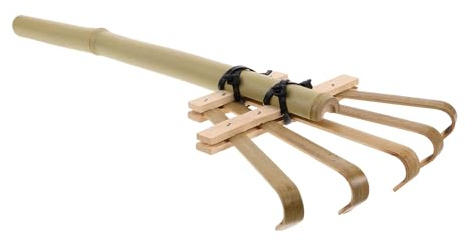TOYANDONA Rastrello da Giardino in Bambù 50 Cm Rastrello a Mano per Giardinaggio con Manico Ergonomico Antiscivolo per Prato e Raccolta Foglie per Cura del Prato e Paesaggi Esterni