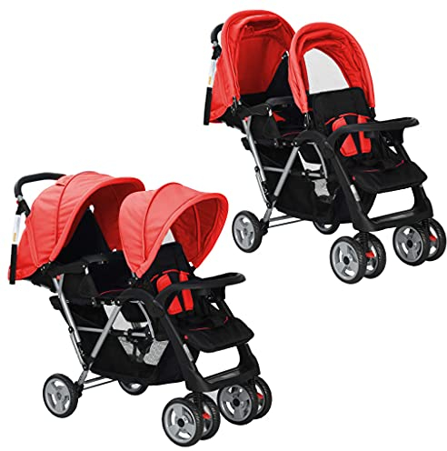 vidaXL Geschwisterwagen Rot Babywagen Kinderwagen Baby Buggy Zwillingsbuggy