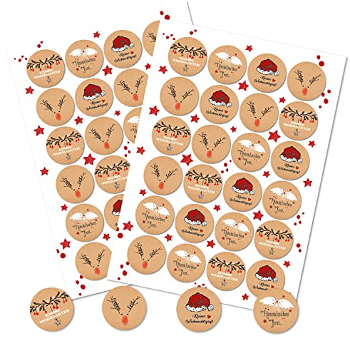 48 Weihnachts Sticker zum Aufkleben mit Frohe Weihnachten Text rund 4 cm Verpackung Geschenk Premium Made in Germany Logbuch-Verlag